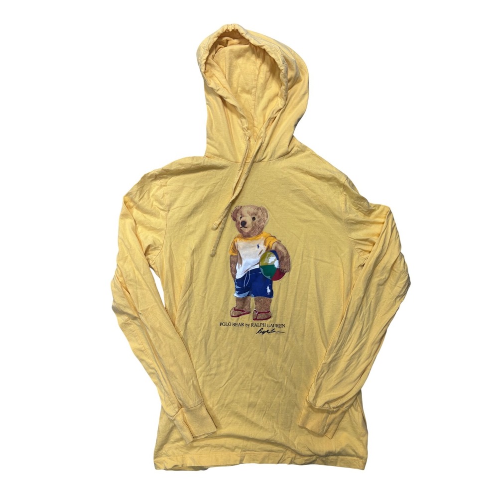 Polo Ralph Lauren Hooded Tee S Polo Bear Yellow Long Sleeve Beach Graphic